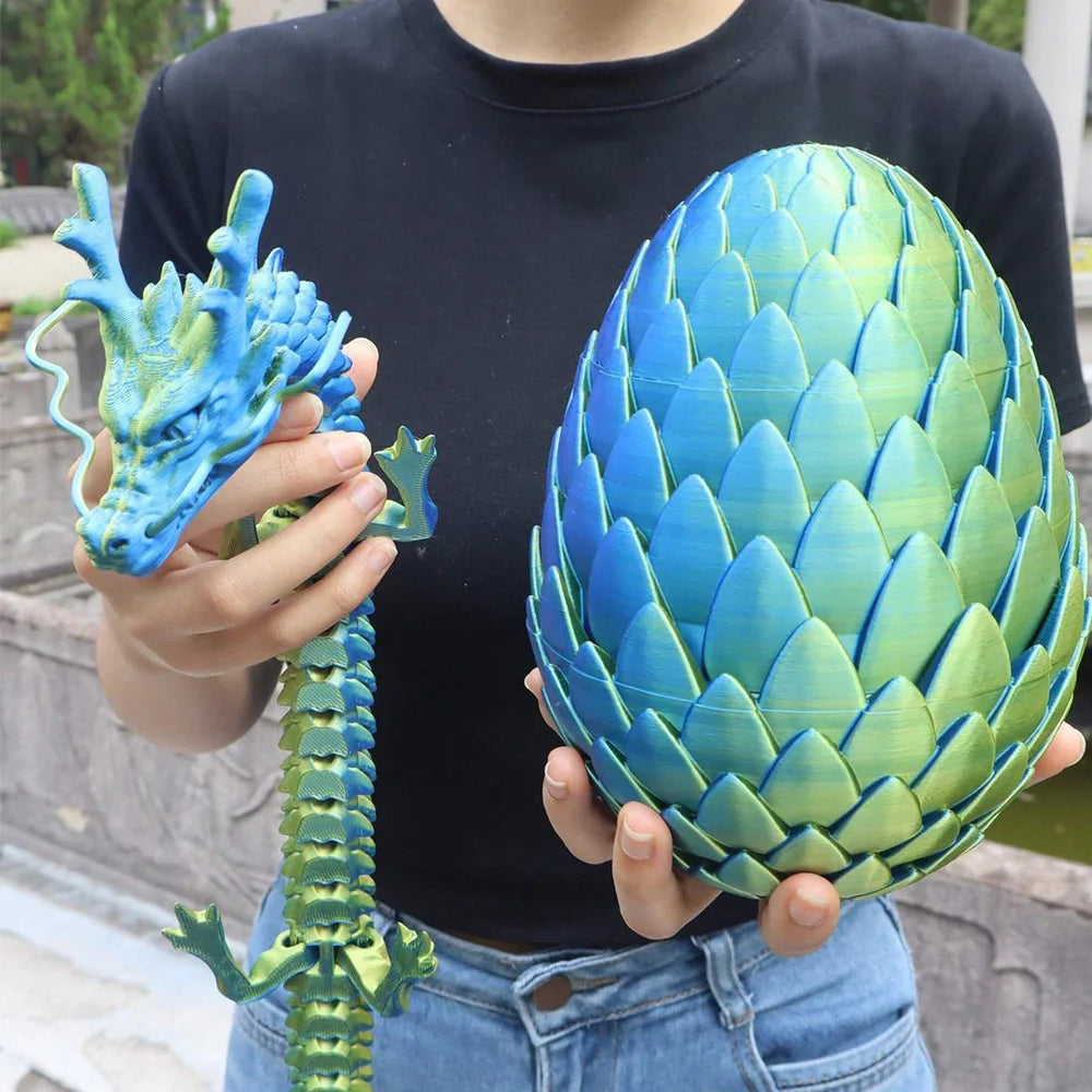 2-Pack 3D Printed Egg Dragon Figurines — 18 cm (7.1 in) & 60 cm (23.6 in) Decorative Statues for Home, Party & Christmas Gifts