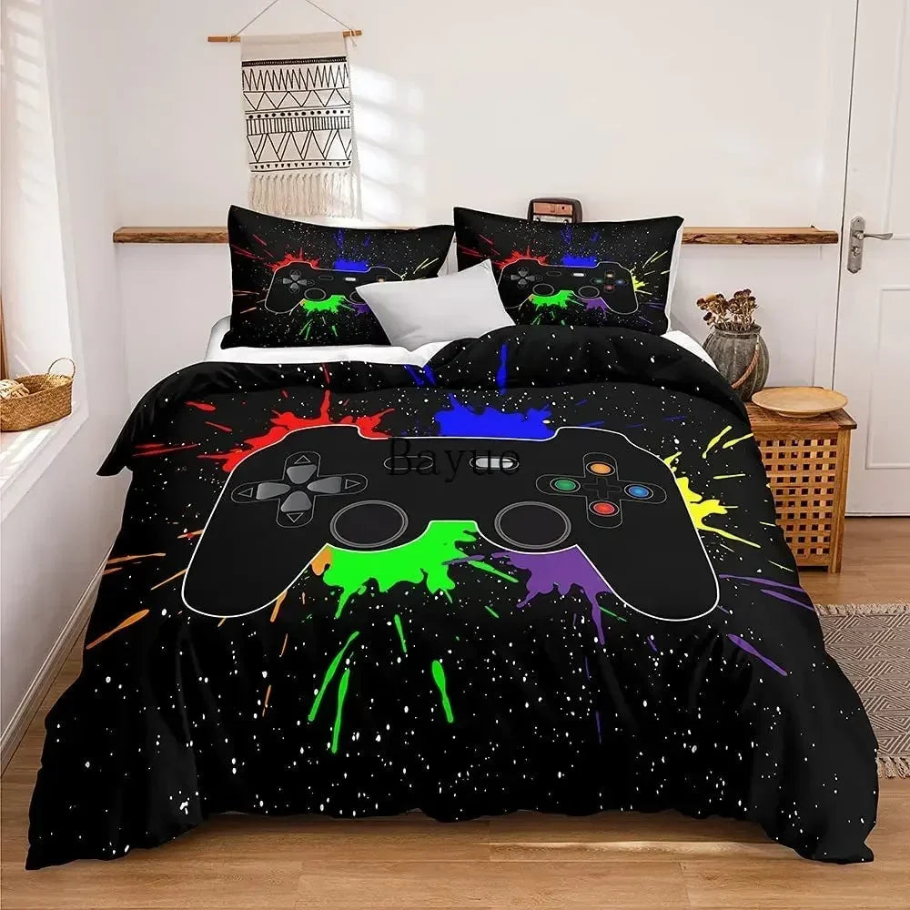 Gamer Bedding Set 3-Piece Duvet Cover & 2 Pillowcases – Video Game Controller Design for Kids & Teens