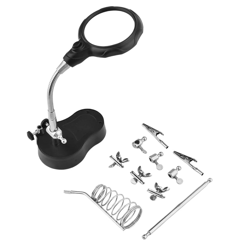 Dual Lens 3.5X/12X Soldering Magnifier with LED Lights & Alligator Clips, Adjustable Clamp Holder for PCB Repair