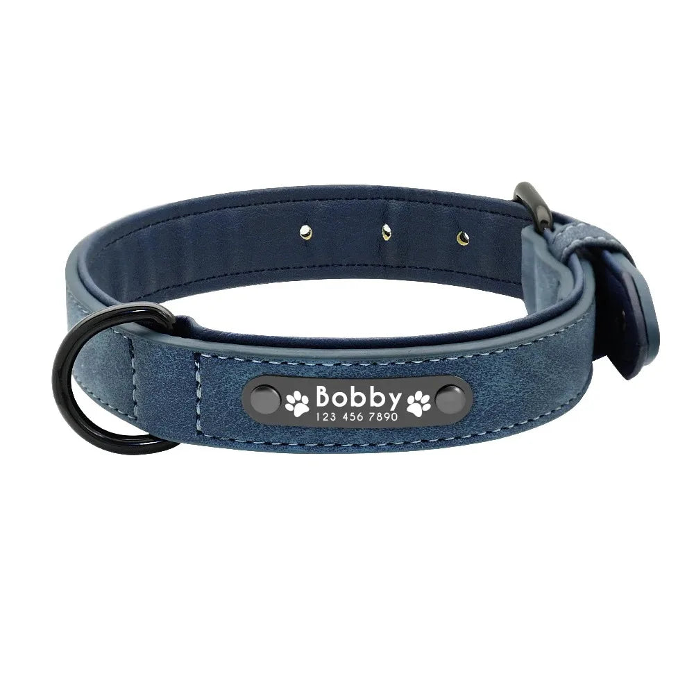 Personalized Leather Dog Collar with ID Tag - Adjustable Small/Medium/Large Dogs | Custom Name & Phone