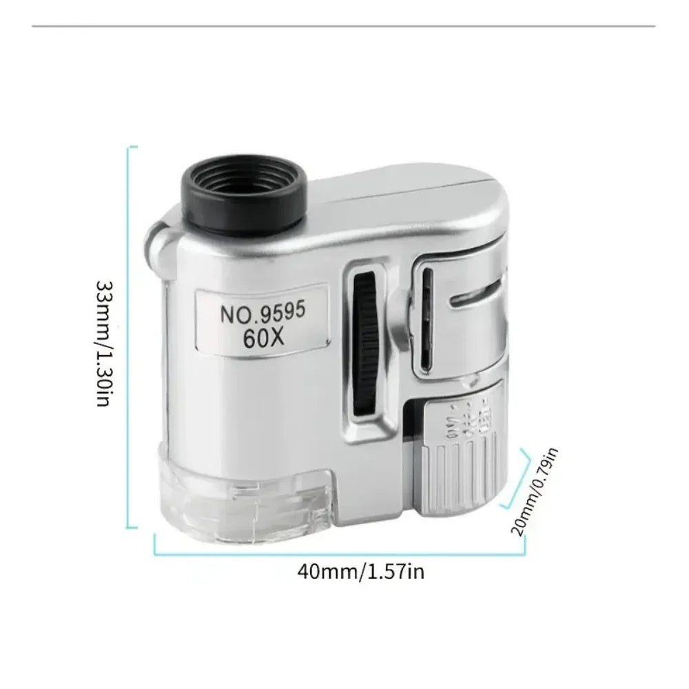 60x Handheld Pocket Magnifier with LED & UV Light Portable Jeweler Loupe