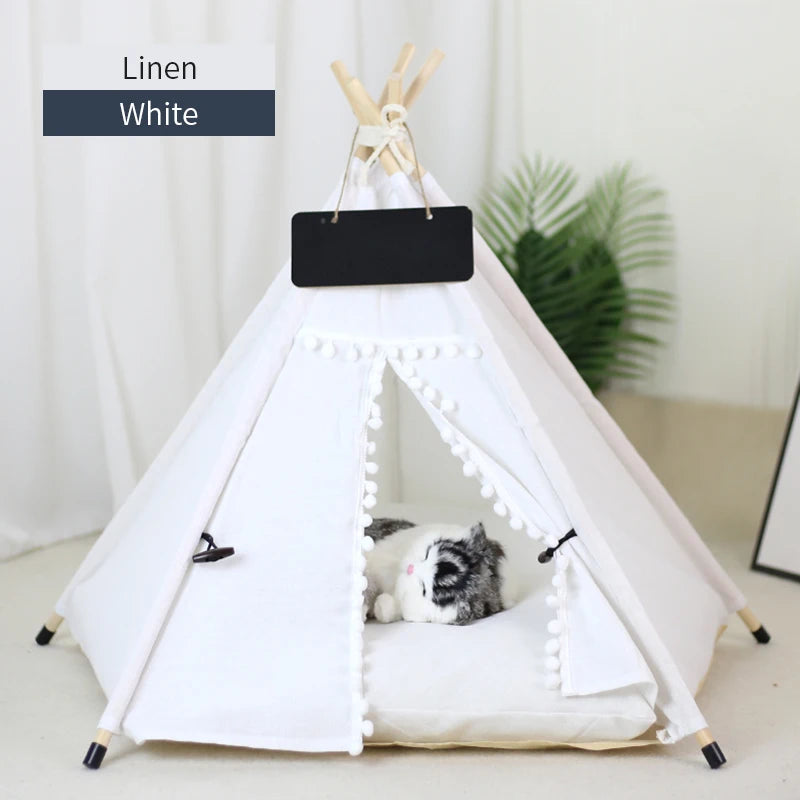 Pet Teepee Tent for Cats & Small Dogs - Portable Washable Indoor Pet Bed with Removable Cushion & Chalkboard (S ≤11 lb/5 kg, M ≤22 lb/10 kg, L ≤33 lb/15 kg)