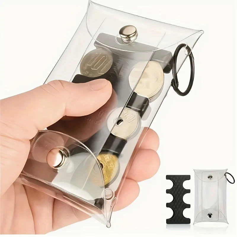 Portable Transparent Coin Clip Organizer Wallet – Small PVC Travel Coin & Card Holder