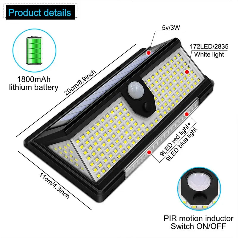 190 LED Solar Wall Light Outdoor – IP65 Waterproof Motion Sensor, 4 Modes for Garden Yard Pathway Door