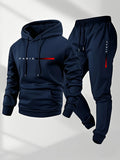Men's Fleece Hoodie & Jogger Set – Letter Print Pullover Tracksuit for Fall Winter Casual Sportswear