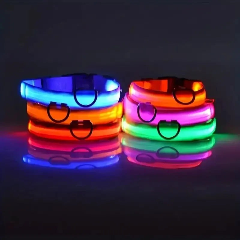 LED Glow Dog Collar – Nylon Luminous Fluorescent Safety Collar with Flashing Lights