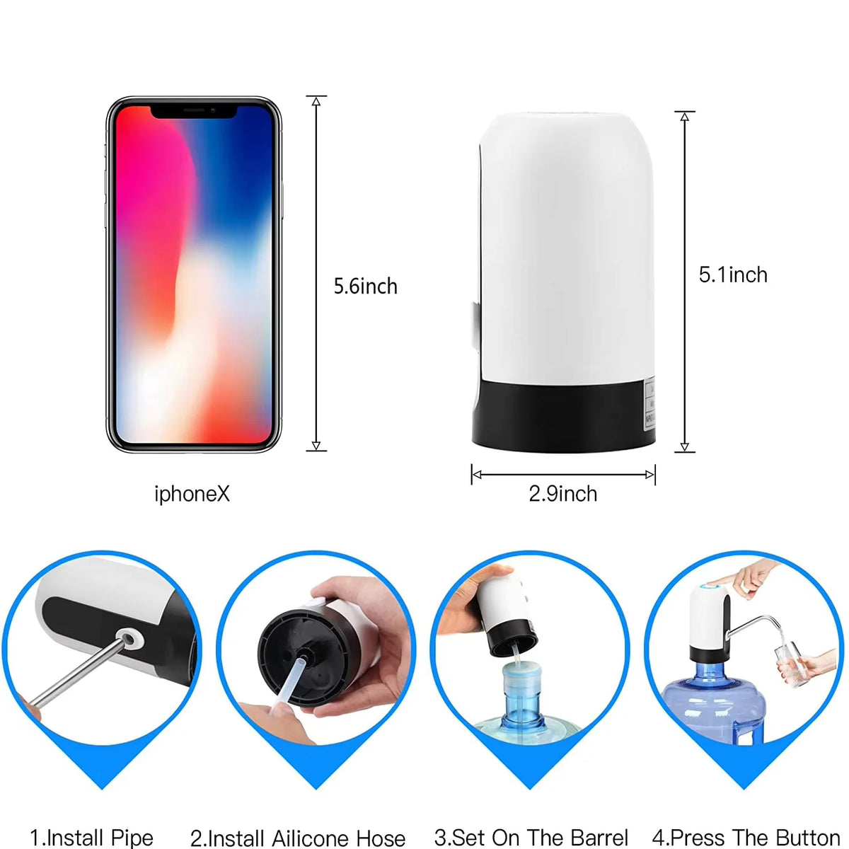 Automatic USB Rechargeable Water Bottle Pump - Portable Electric Water Dispenser with One-Click Control