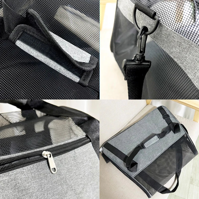 Portable Mesh Pet Carrier – Breathable Foldable Travel Handbag for Cats & Small Dogs