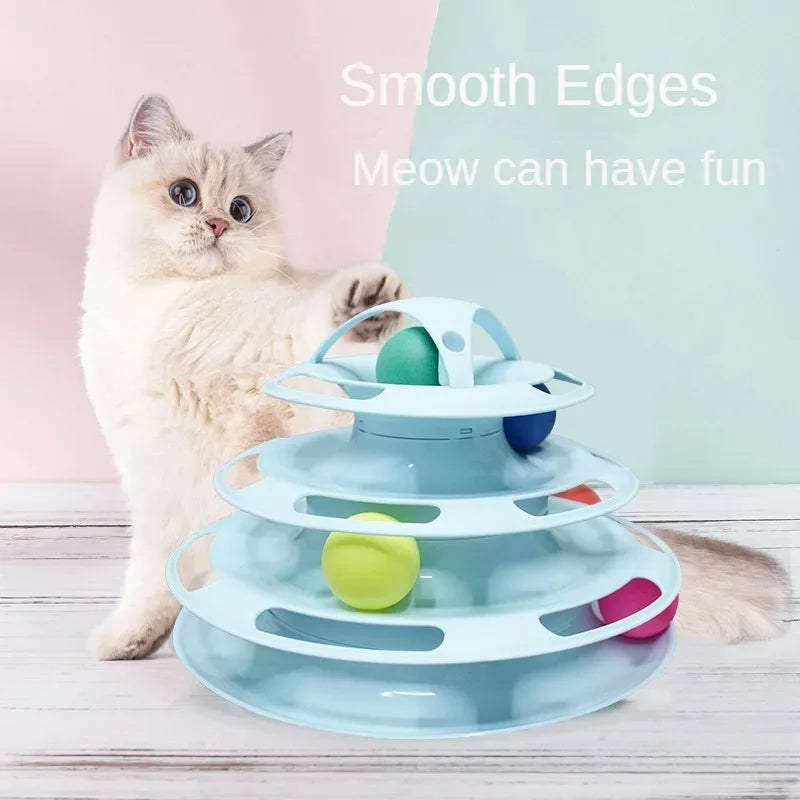 Interactive Triple-Play Cat Toy — Spinning Disc with Rolling Balls Puzzle Chase Toy for Cats (Pink, Blue, Green, Orange)