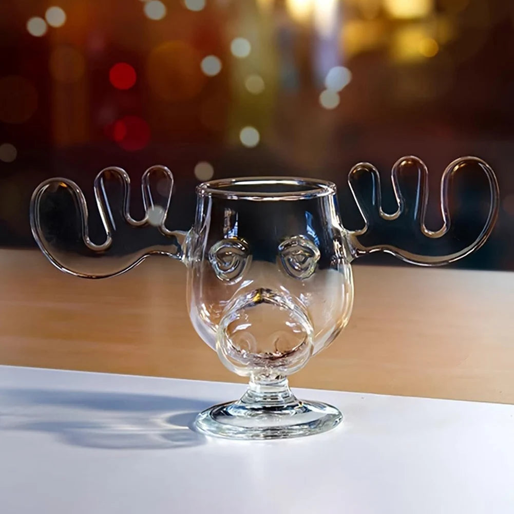Christmas Moose Glass Mug 8oz (240ml) Reindeer Head Holiday Drinkware 1/2/3-Pack