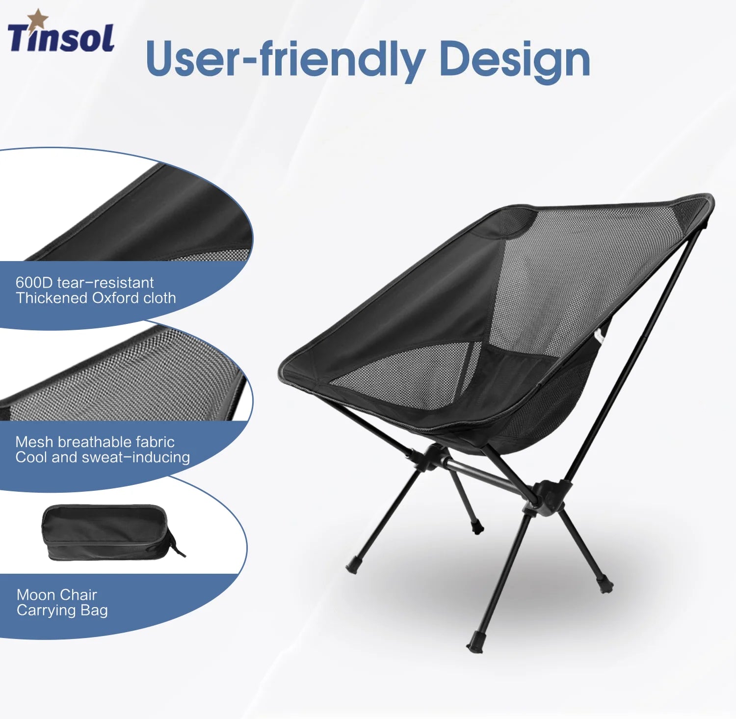 Ultra-Light Foldable Moon Chair, Aluminum Alloy Camping & Fishing Reclining Chair, Folds to 35 cm (13.8 in) Portable Outdoor Seat