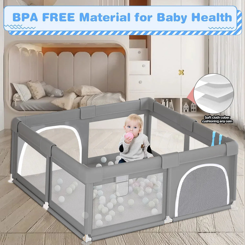 Foldable Baby Playpen & Ball Pit Indoor Play Yard – Safe Play Fence for 6 Months–6 Years, 120 x 120 x 68 cm (47.2 x 47.2 x 26.8 in) or 150 x 150 x 68 cm (59.1 x 59.1 x 26.8 in)