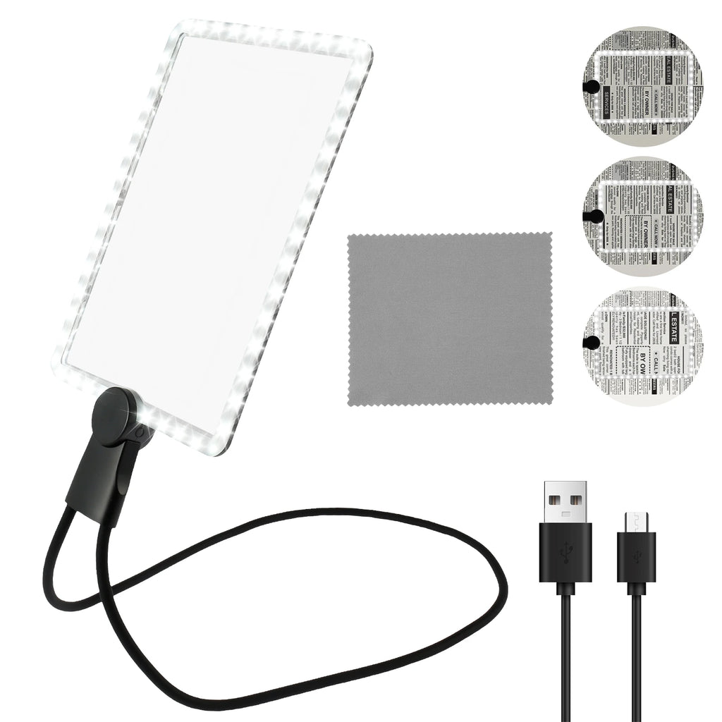 5X Hands-Free Neck Magnifier with Dimmable LED Light — 9.4 × 6.5 in (240 × 170 mm) Rechargeable 3‑in‑1 Reading Magnifying Glass
