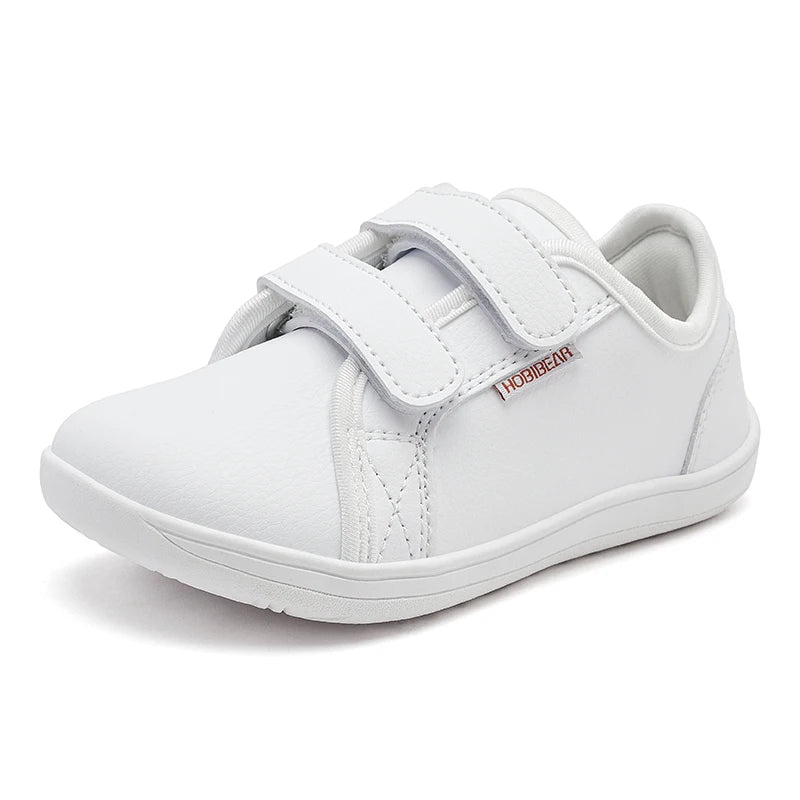 Kids Barefoot Shoes – Minimalist Wide-Toe Lightweight Sneakers with Hook & Loop PU Leather Upper