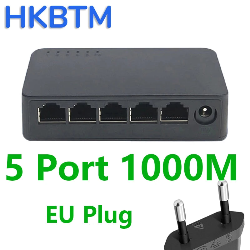 Mini 5-Port Gigabit Ethernet Switch – 10/100/1000Mbps RJ45 Desktop Network Hub