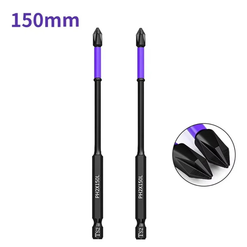 6/12-Piece Magnetic Impact Screwdriver Bit Set — Non-Slip Shockproof Phillips Torsion Bits, 1/4 in (6.35 mm) Hex Shank, Alloy Steel