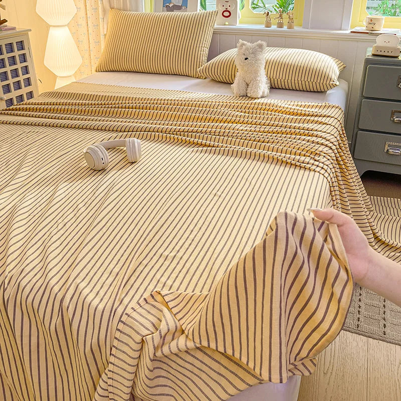 Striped Crinkle Puff Cloud-Feel Flat Sheet – Soft Breathable 100% Polyester Bedding
