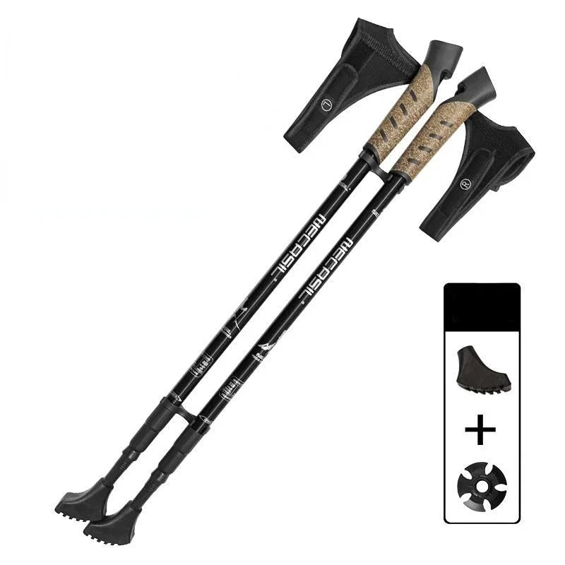 Telescopic Trekking Poles 2-Pack - Adjustable 26–53 in (66–135 cm) Lightweight Aluminum Hiking Poles with Cork Handle & Copper Locking System