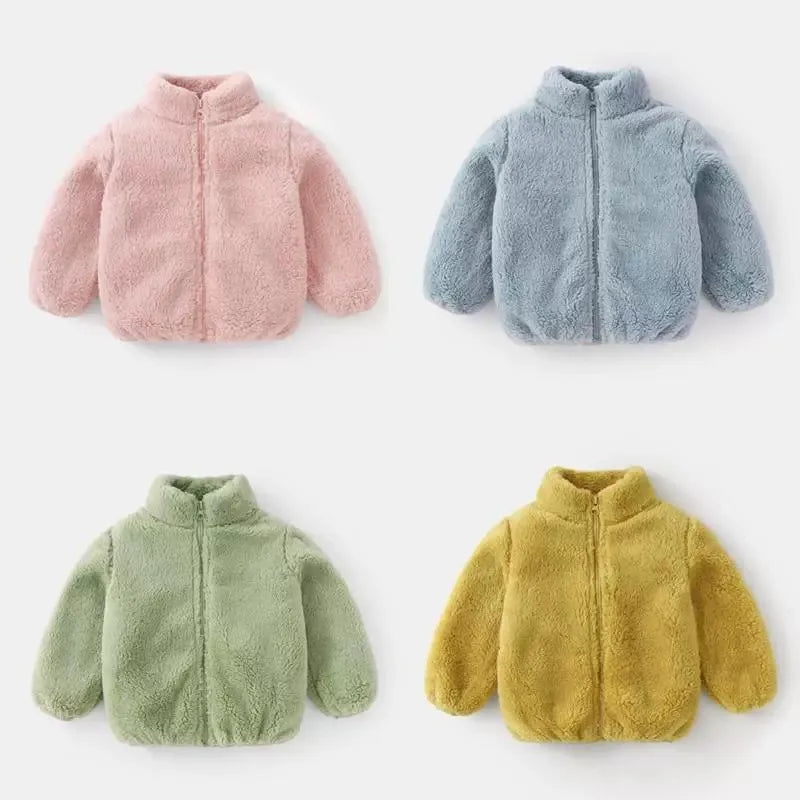 Toddler & Kids Plush Winter Coat – Warm Corduroy Turtleneck Zipper Jacket, Unisex (Ages 1-6 Years)
