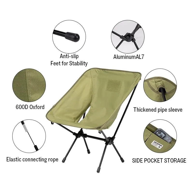 Lightweight Folding Camping Chair – Portable Aluminum Alloy Tactical Moon Chair for Adults & Kids