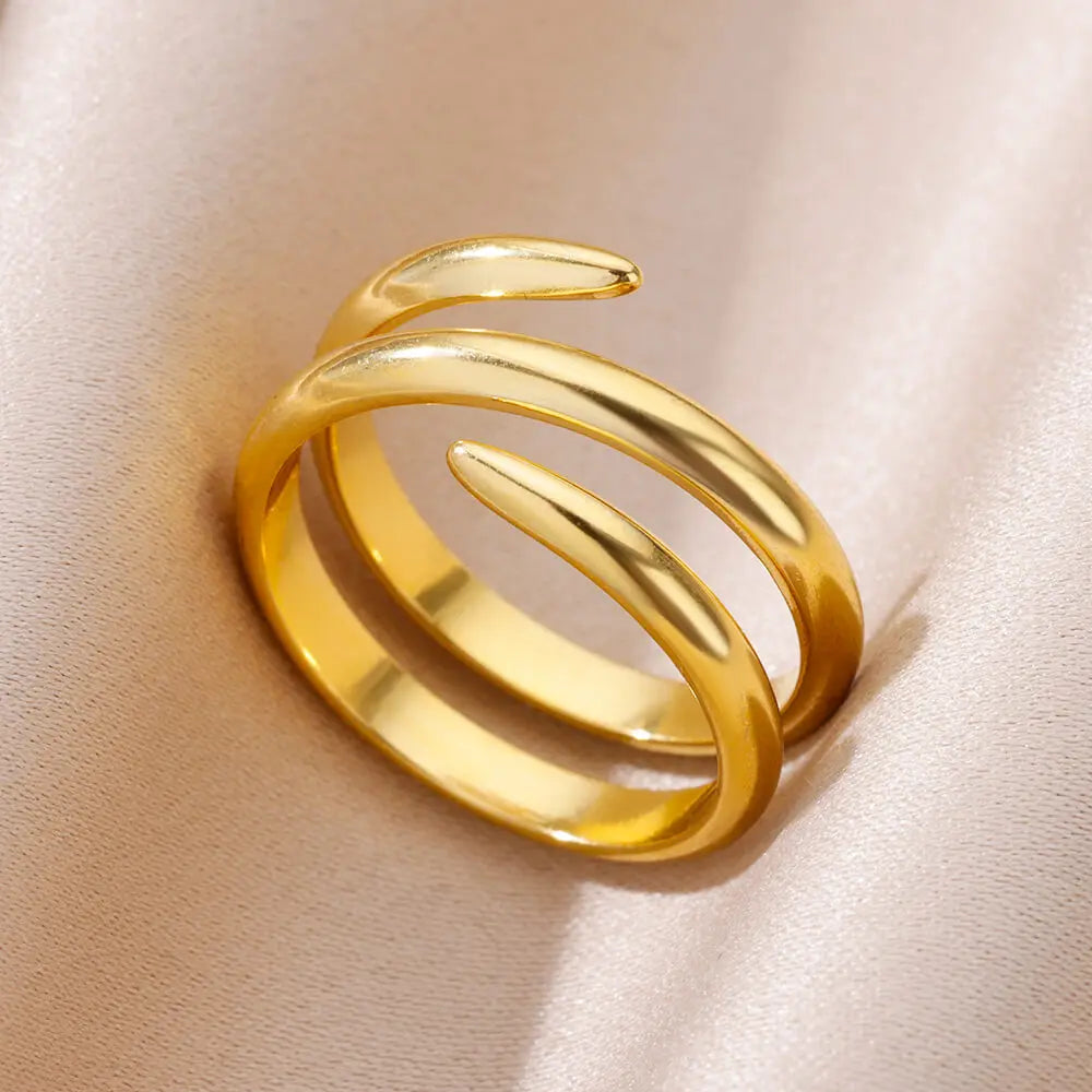 316L Stainless Steel Gold-Tone Women's Ring – Hypoallergenic Classic Tension-Set Wedding & Couple Ring