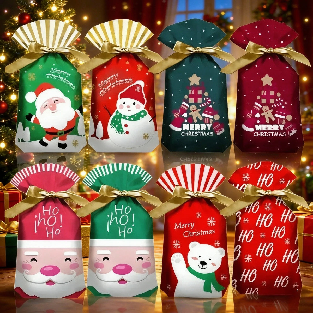20/50-Pack Christmas Plastic Santa Gift Bags – Candy Packaging & Xmas Party Favor Bags