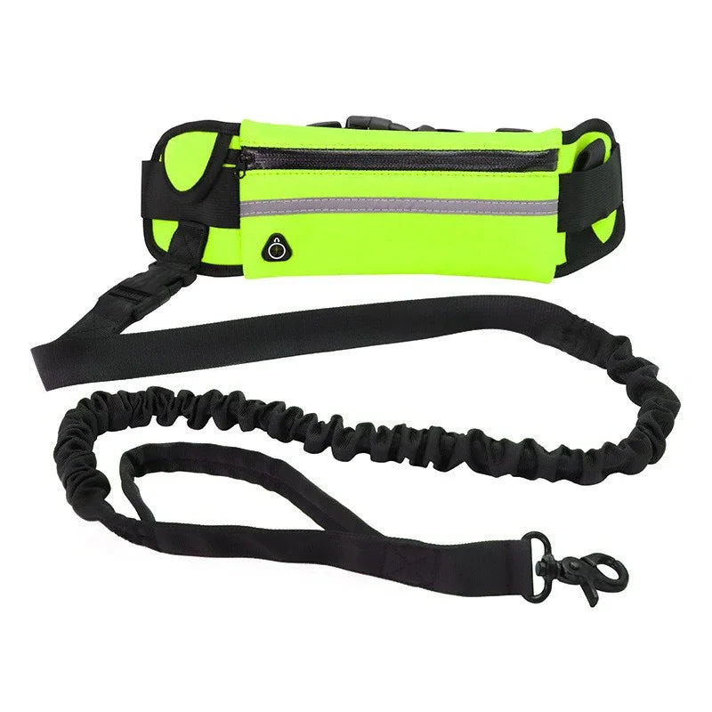 Hands-Free Reflective Dog Leash with Waist Bag – Retractable Elastic Belt for Running, Walking & Jogging