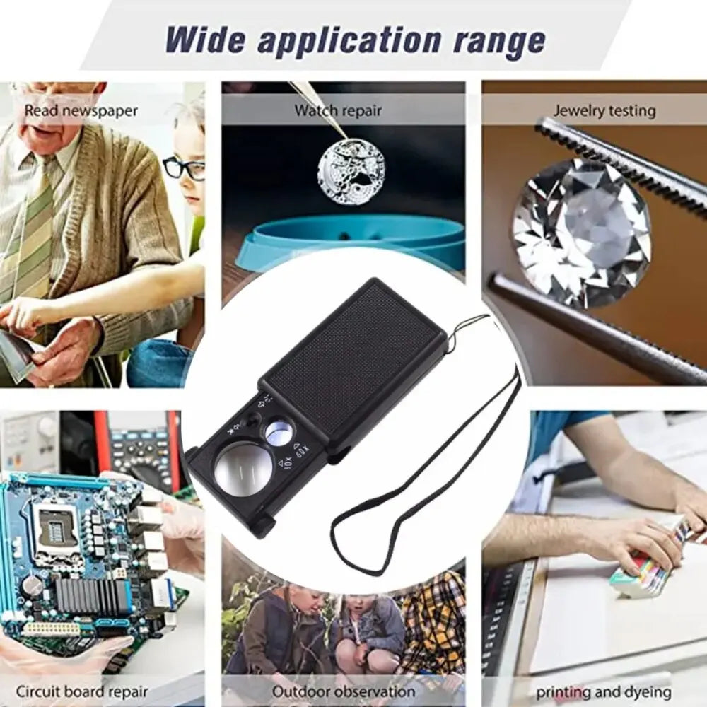 30X/60X Mini LED Handheld Magnifier with UV Light for Jewelry, Coins & Currency Inspection