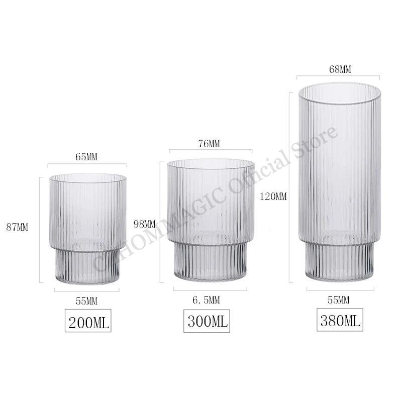 High Borosilicate Heat-Resistant Ribbed Glass Latte Mug - 200ml/300ml Clear Handleless Coffee & Beverage Cup