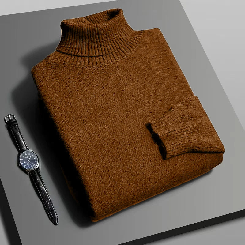 Men's Slim Fit Knitted Turtleneck Sweater - Anti-Pilling Long Sleeve Pullover, Solid Color (Autumn/Winter)
