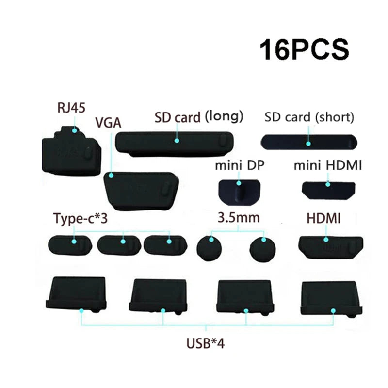 16-Piece Universal Silicone Dustproof Plugs for Laptop & Notebook Ports, USB Port Protectors