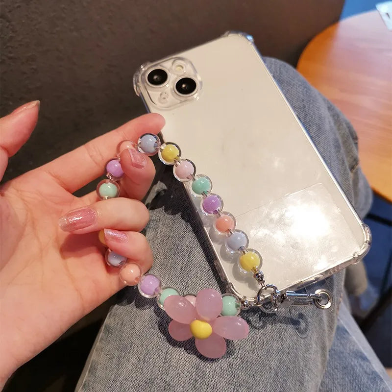 Colorful Macaron Bead Phone Lanyard Wrist Strap - Anti-Lost Short Handheld Mobile Chain for Women