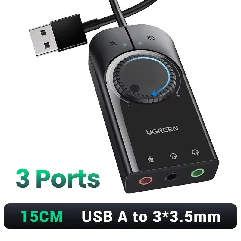 USB External Sound Card Audio Adapter with 3.5mm Mic & Headphone - USB Audio Interface for PC, Laptop, PS4/PS5, Nintendo Switch, Smartphone (15cm / 100cm Cable Options)