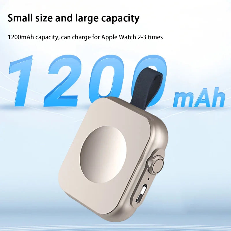 Mini Magnetic Wireless 1200mAh Power Bank for Smartwatches – Portable USB-C Fast Charger with Lightning & Micro USB