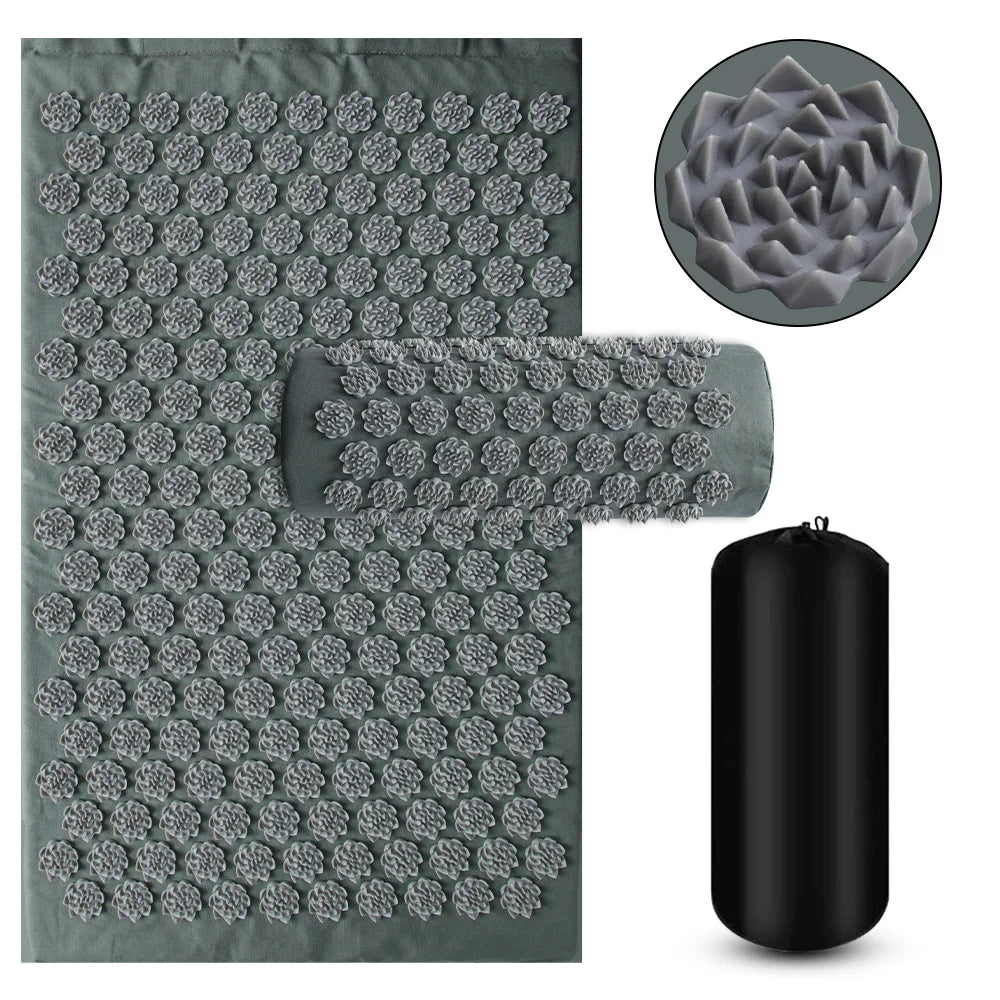 Shiatsu Acupressure Mat & Neck Pillow - Spike Massage Pad for Back, Neck & Feet | Yoga Pilates Relaxation