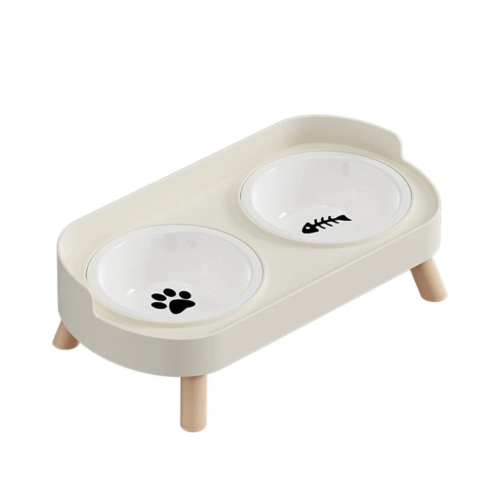 Adjustable Elevated Ceramic Double Pet Bowl for Cats and Small Dogs with Water Dispenser