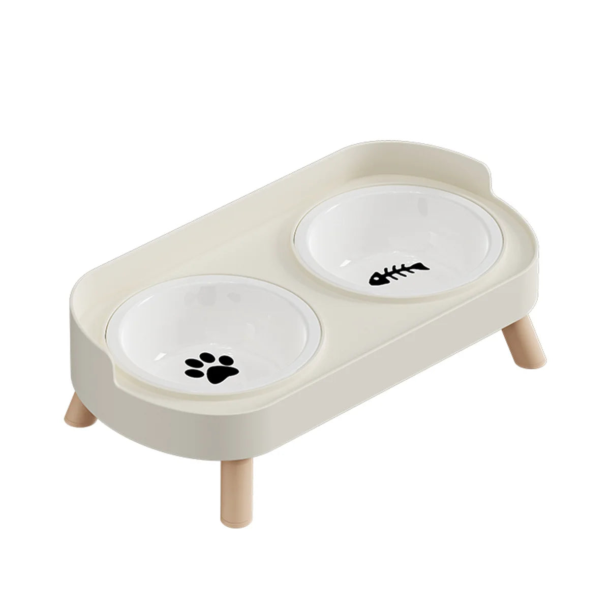 Adjustable Elevated Ceramic Double Pet Bowl for Cats and Small Dogs with Water Dispenser