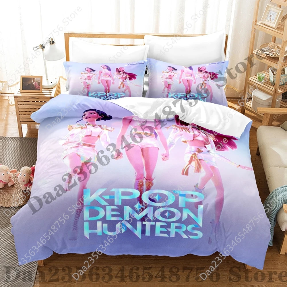K-Pop Demon Hunter Anime 3D Print Duvet Cover Set – Twin/Full/Queen/King 3-Piece Bedding (Duvet Cover + 2 Pillowcases)