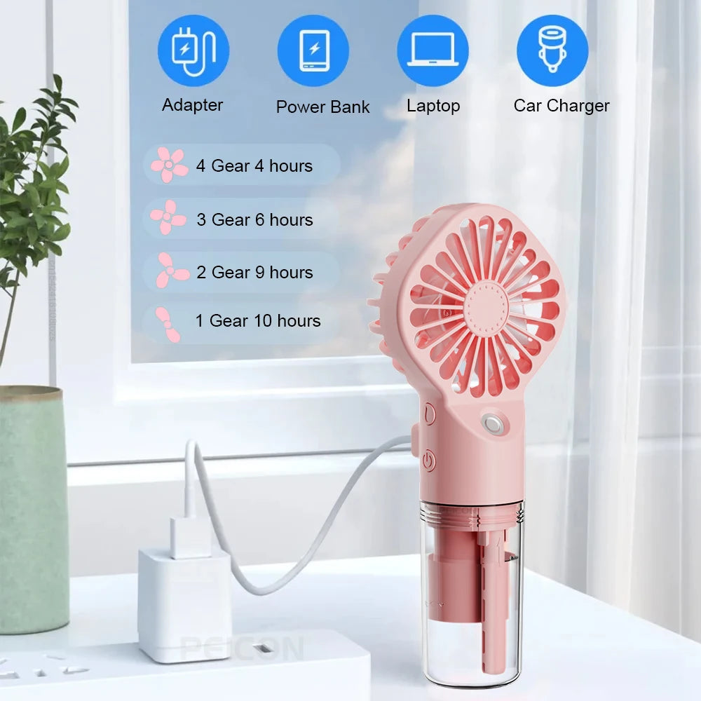 Handheld Mist Spray Fan - USB-C Rechargeable Mini Humidifier, 4-Speed Portable Cooling Fan for Travel & Outdoor