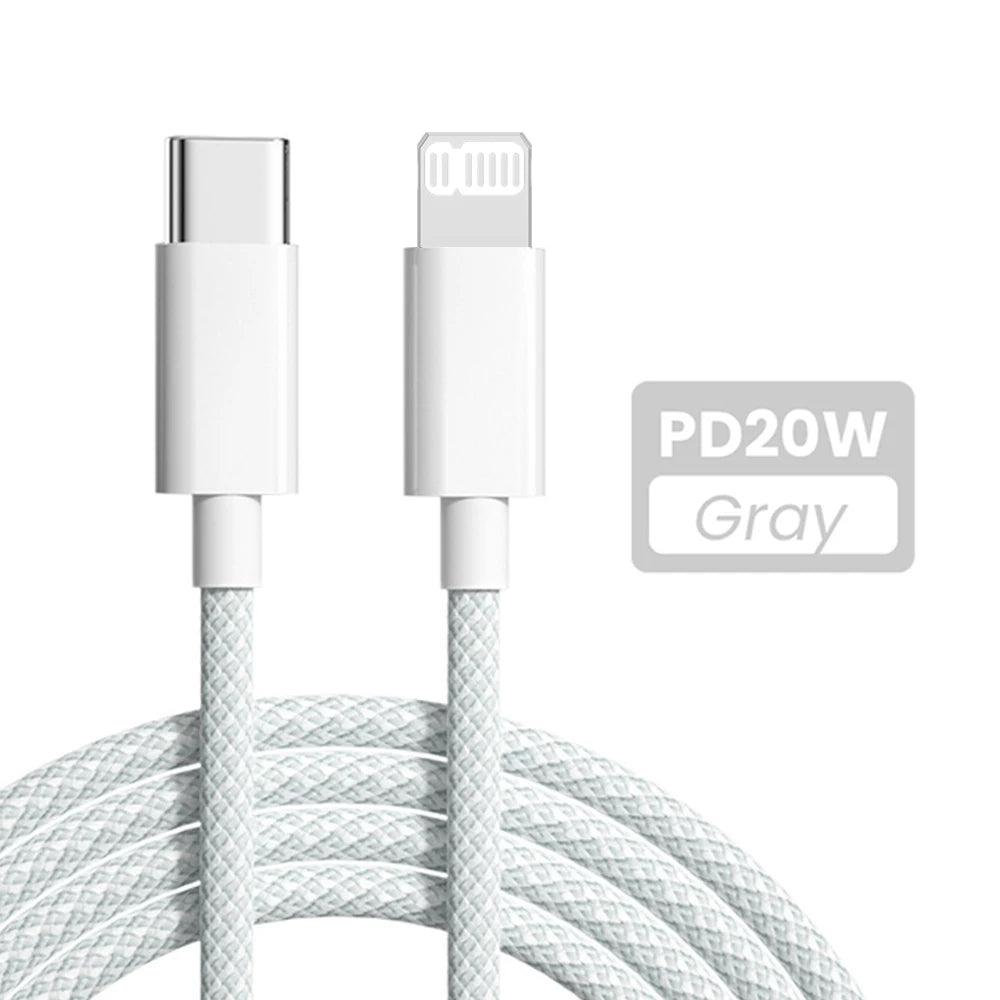 PD 20W USB-C to Lightning Fast Charging Cable for iPhone & iPad — Nylon Braided 3A, 480Mbps, 1/1.5/2m (3.3/5/6.6ft)