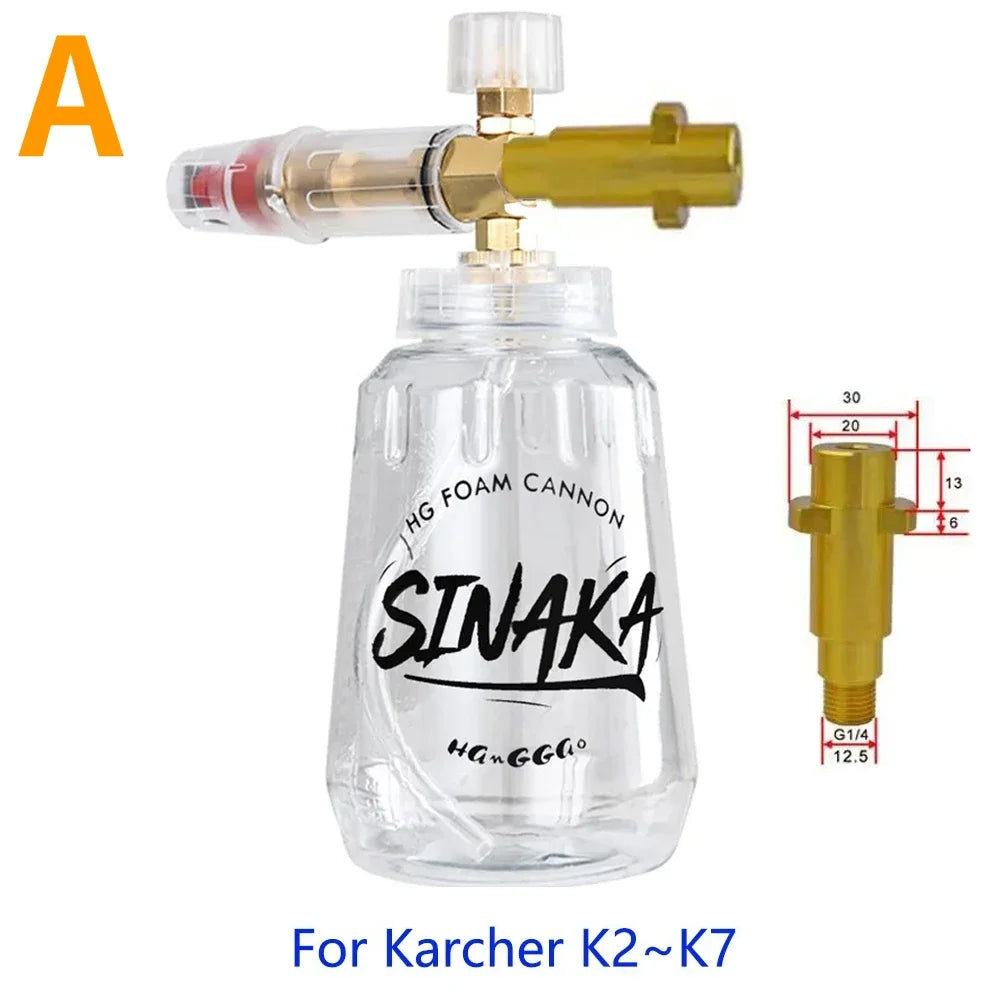 Adjustable Snow Foam Lance Foam Cannon 1L (32 oz) Car Washer Foam Generator – Universal Adapters M22 & 1/4" Quick Plug, 70–280 bar (1,000–4,000 PSI)