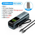 27000mAh 200W PD Power Bank with Built-In USB-C Cable, 100W Input Dual USB-C Laptop Charger