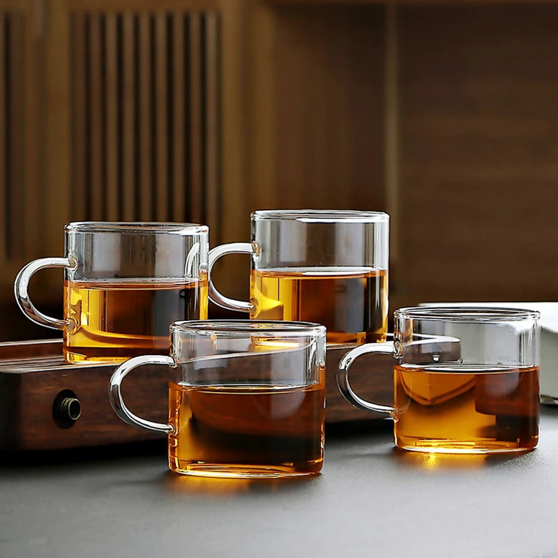 Set of 6 Borosilicate Glass Coffee Cups with Handles — 100ml (3.4 fl oz) & 120ml (4.1 fl oz) Heat-Resistant Clear Teaware