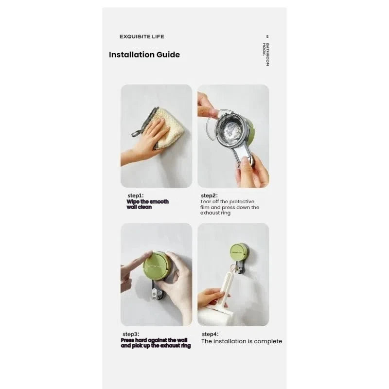 Strong Suction Cup Traceless No-Drill Adhesive Hook for Bathroom, Kitchen, Door, Toilet