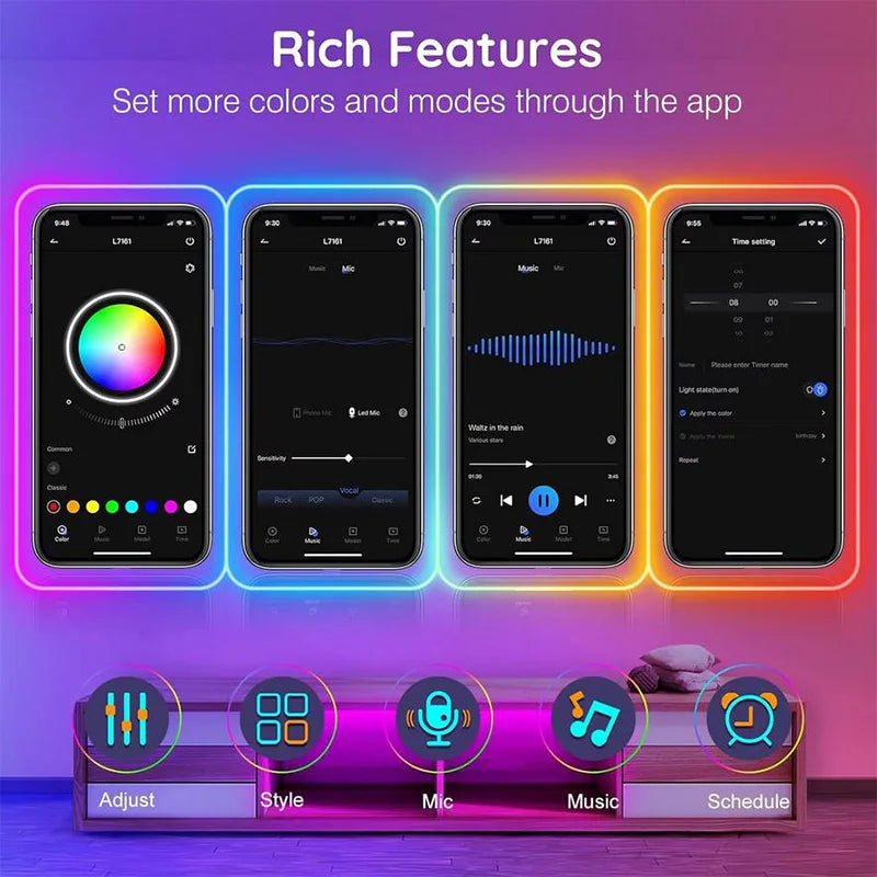 EU Plug 24V RGB Neon LED Rope Light Strip - Bluetooth Music Sync, Waterproof IP67 - 5/10/15/20/30M (16.4/32.8/49.2/65.6/98.4 ft)