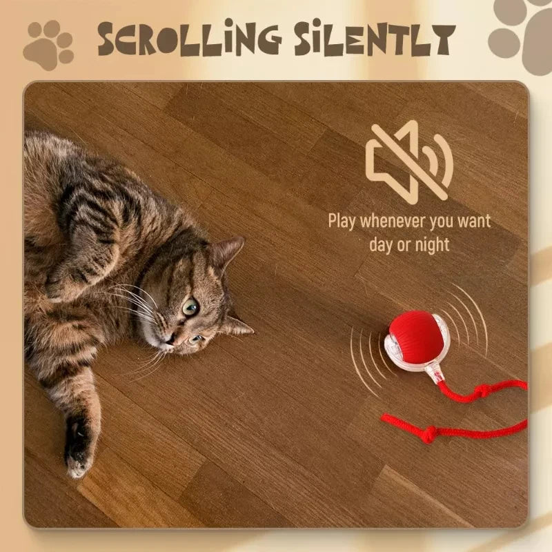 Rechargeable Interactive Cat Ball with Fake Tail, Automatic Rolling, Lights and Sound