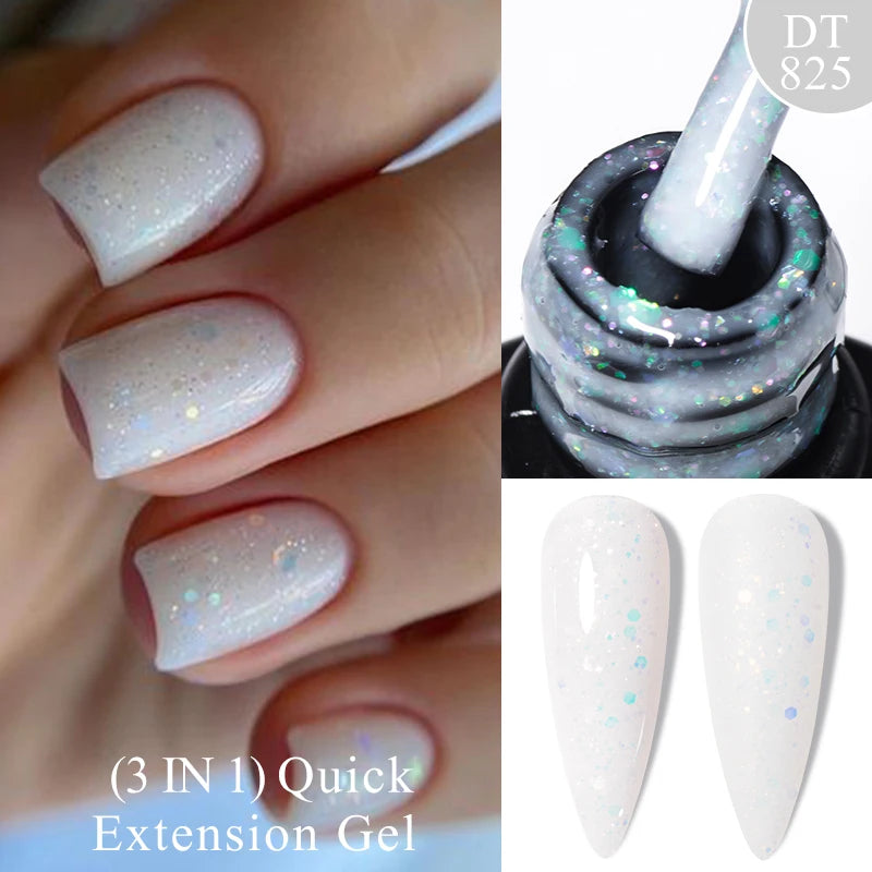 7ml Quick Extension Gel Nail Polish – Glitter Pink, Gold, Purple, Milky White | UV/LED Builder Gel for Nail Extensions