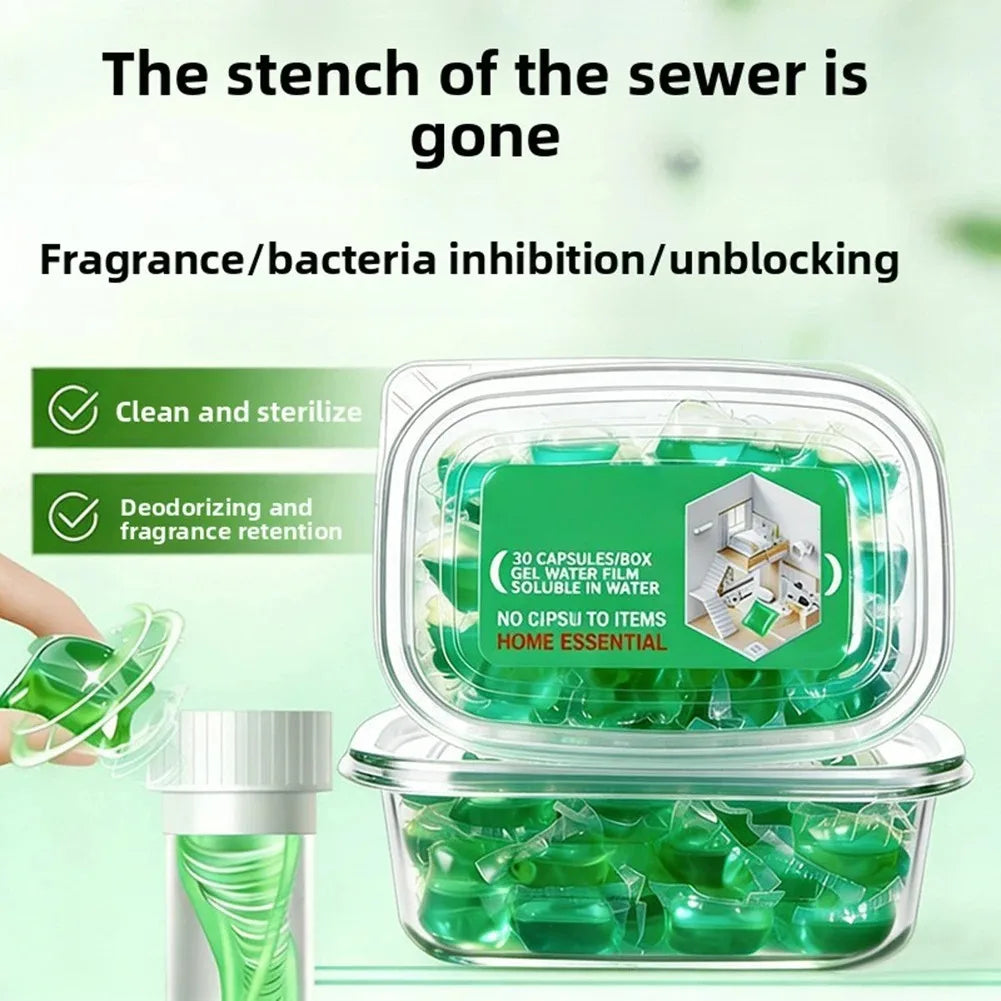 Drain Deodorizer Gel – Scented Sewer & Sink Odor Eliminator, Water-Soluble (30/60/90-Pack Options)