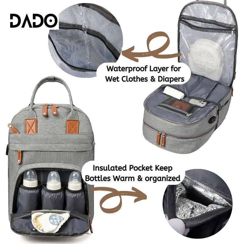 Waterproof Diaper Bag Backpack for Moms – Multi-Pocket Baby Travel Tote with Changing Pad & Stroller Straps