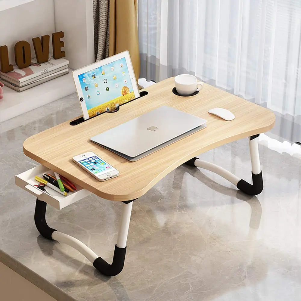 Adjustable Laptop Lap Desk 23" (58 cm) Walnut, Portable Bed Tray with Storage, Built-in Cup & Tablet Holder for Couch & Floor